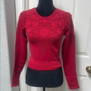 Red Women's Long Sleeve Lace-Detail Active Top